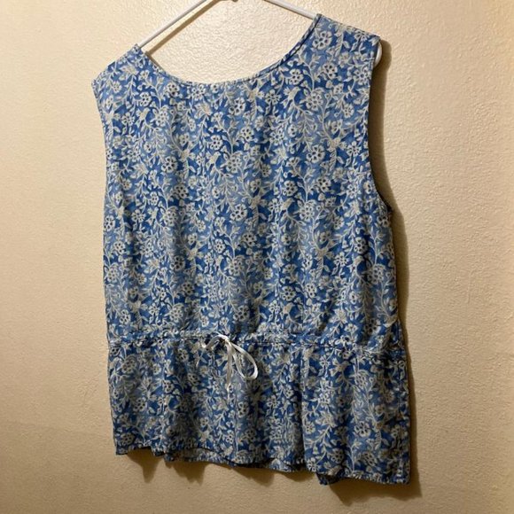 Y2K Emma James Women's Blue Floral Cottage Sleeveless Button Up Shirt Size M/L - Picture 2 of 4